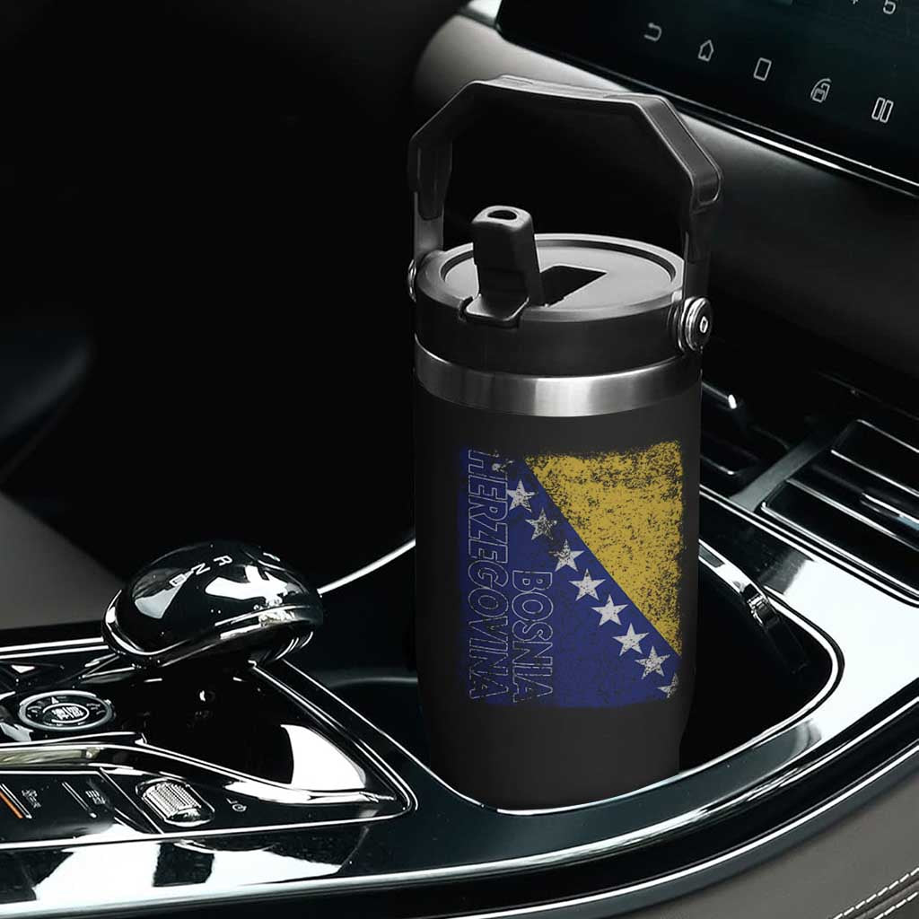 Vintage Grunge Bosnia Herzegovina National Flag Flip Straw Tumbler Bosnian Pride Soccer Heritage Sports Fan