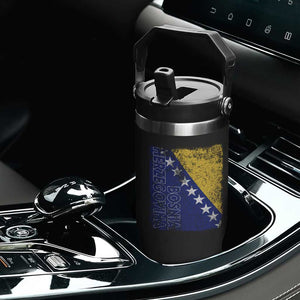 Vintage Grunge Bosnia Herzegovina National Flag Flip Straw Tumbler Bosnian Pride Soccer Heritage Sports Fan