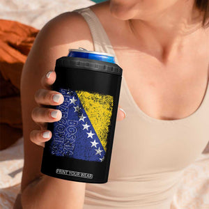 Vintage Grunge Bosnia Herzegovina National Flag 4 in 1 Can Cooler Tumbler Bosnian Pride Soccer Heritage Sports Fan