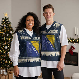 Vintage Grunge Bosnia Herzegovina National Flag V-Neck Knit Sweater Vest Bosnian Pride Soccer Heritage Sports Fan