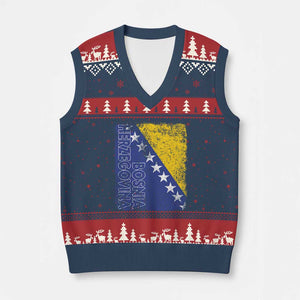 Vintage Grunge Bosnia Herzegovina National Flag V-Neck Knit Sweater Vest Bosnian Pride Soccer Heritage Sports Fan