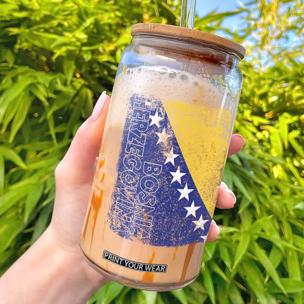 Vintage Grunge Bosnia Herzegovina National Flag Glass Can Bosnian Pride Soccer Heritage Sports Fan