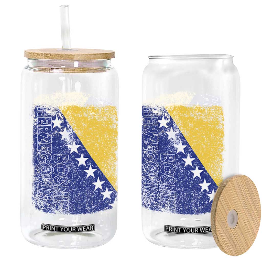 Vintage Grunge Bosnia Herzegovina National Flag Glass Can Bosnian Pride Soccer Heritage Sports Fan
