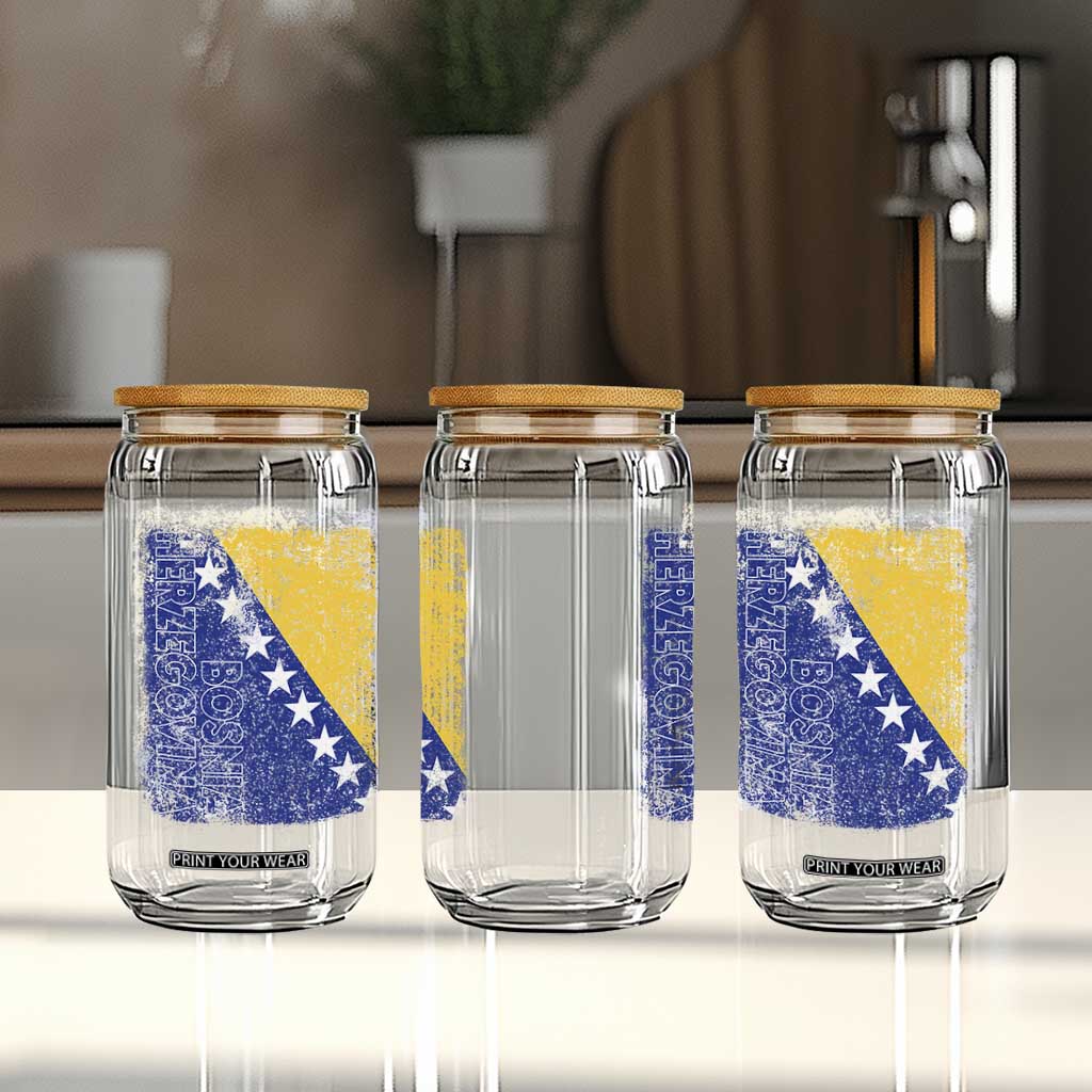 Vintage Grunge Bosnia Herzegovina National Flag Glass Can Bosnian Pride Soccer Heritage Sports Fan