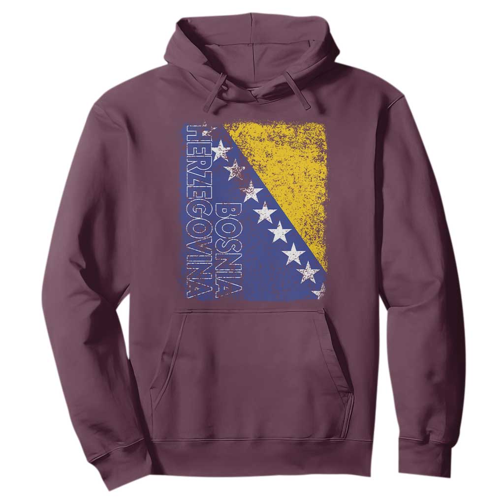 Vintage Grunge Bosnia Herzegovina National Flag Hoodie Bosnian Pride Soccer Heritage Sports Fan