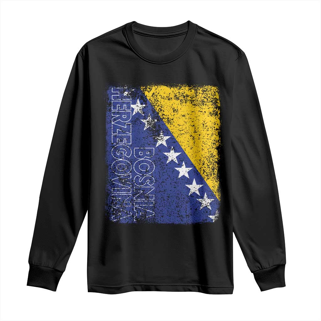 Vintage Grunge Bosnia Herzegovina National Flag Long Sleeve Shirt Bosnian Pride Soccer Heritage Sports Fan