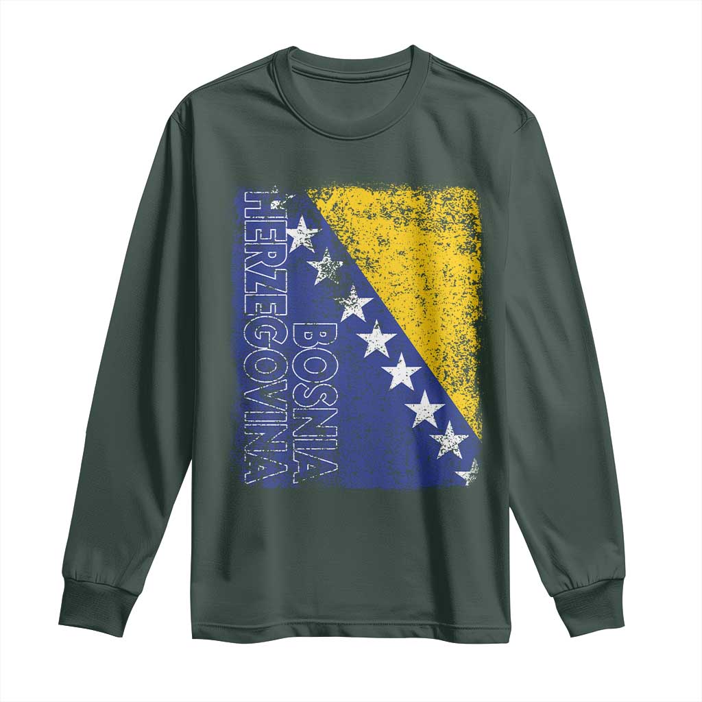 Vintage Grunge Bosnia Herzegovina National Flag Long Sleeve Shirt Bosnian Pride Soccer Heritage Sports Fan