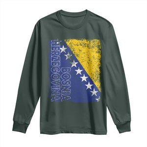 Vintage Grunge Bosnia Herzegovina National Flag Long Sleeve Shirt Bosnian Pride Soccer Heritage Sports Fan