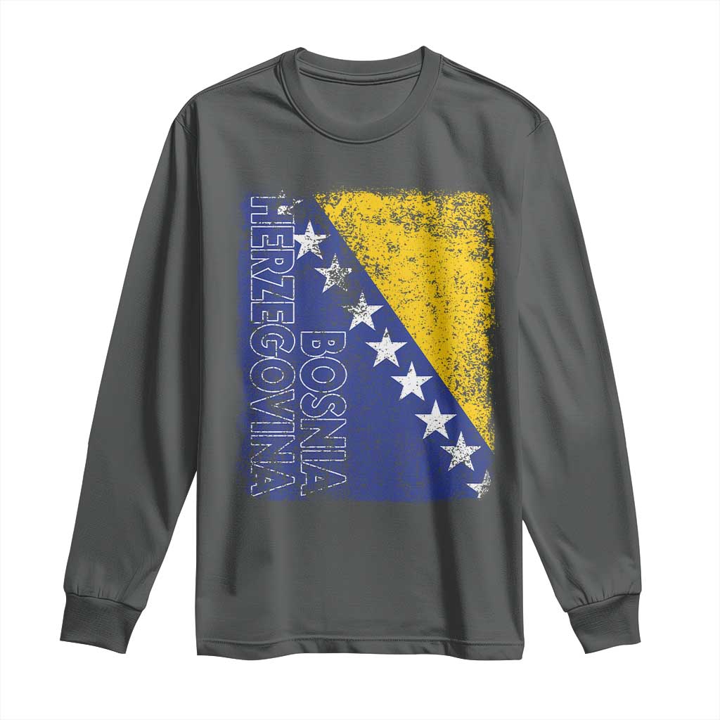 Vintage Grunge Bosnia Herzegovina National Flag Long Sleeve Shirt Bosnian Pride Soccer Heritage Sports Fan