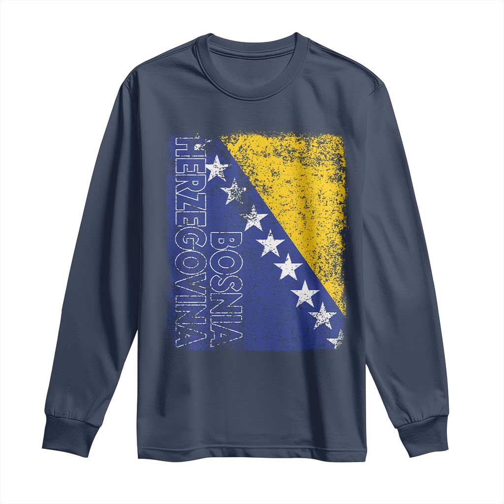 Vintage Grunge Bosnia Herzegovina National Flag Long Sleeve Shirt Bosnian Pride Soccer Heritage Sports Fan