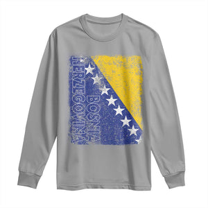 Vintage Grunge Bosnia Herzegovina National Flag Long Sleeve Shirt Bosnian Pride Soccer Heritage Sports Fan