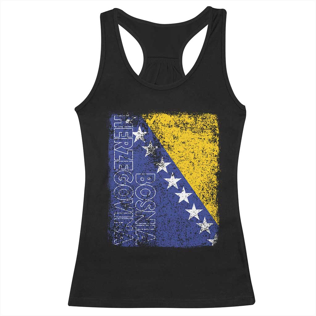 Vintage Grunge Bosnia Herzegovina National Flag Racerback Tank Top Bosnian Pride Soccer Heritage Sports Fan TS02 Black Print Your Wear