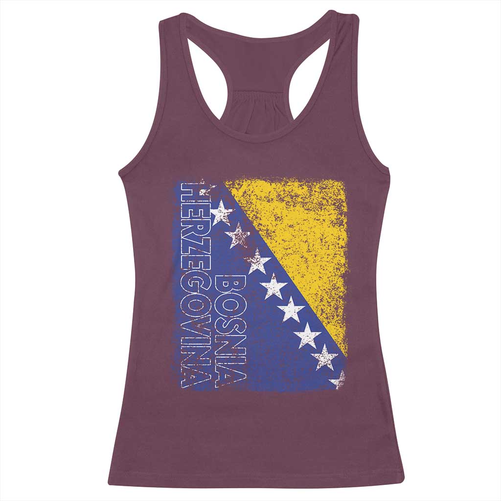 Vintage Grunge Bosnia Herzegovina National Flag Racerback Tank Top Bosnian Pride Soccer Heritage Sports Fan