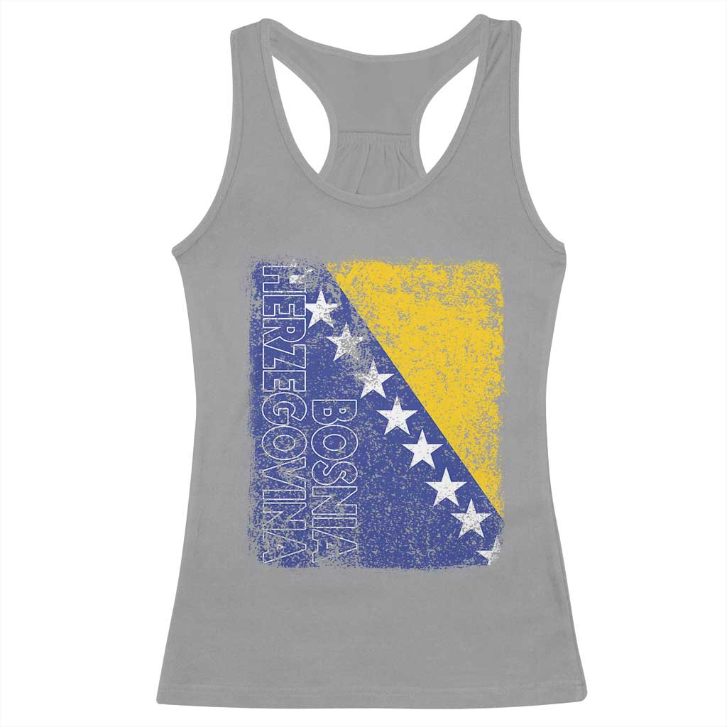 Vintage Grunge Bosnia Herzegovina National Flag Racerback Tank Top Bosnian Pride Soccer Heritage Sports Fan