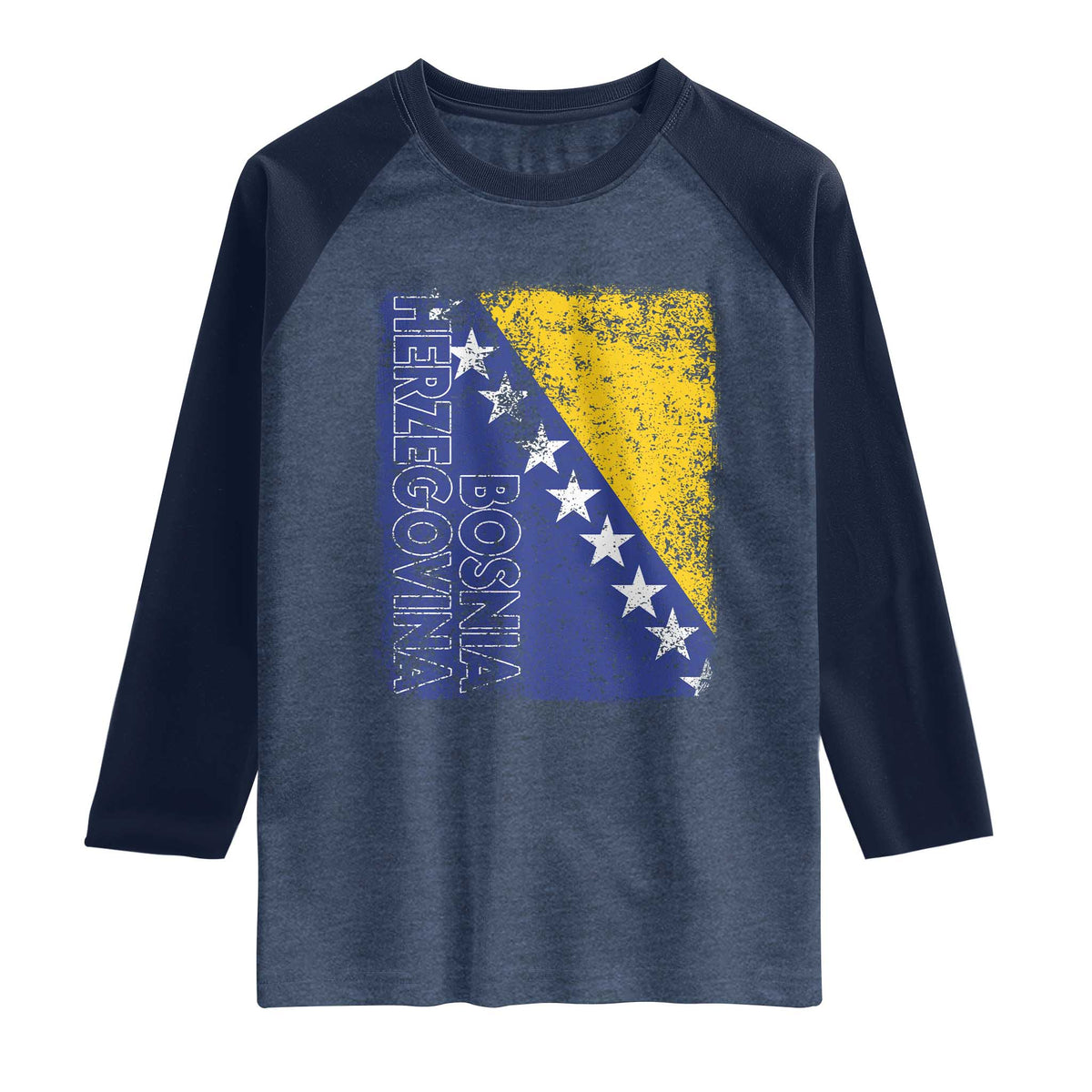 Vintage Grunge Bosnia Herzegovina National Flag Raglan Shirt Bosnian Pride Soccer Heritage Sports Fan