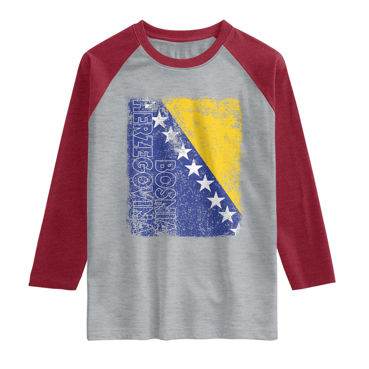 Vintage Grunge Bosnia Herzegovina National Flag Raglan Shirt Bosnian Pride Soccer Heritage Sports Fan