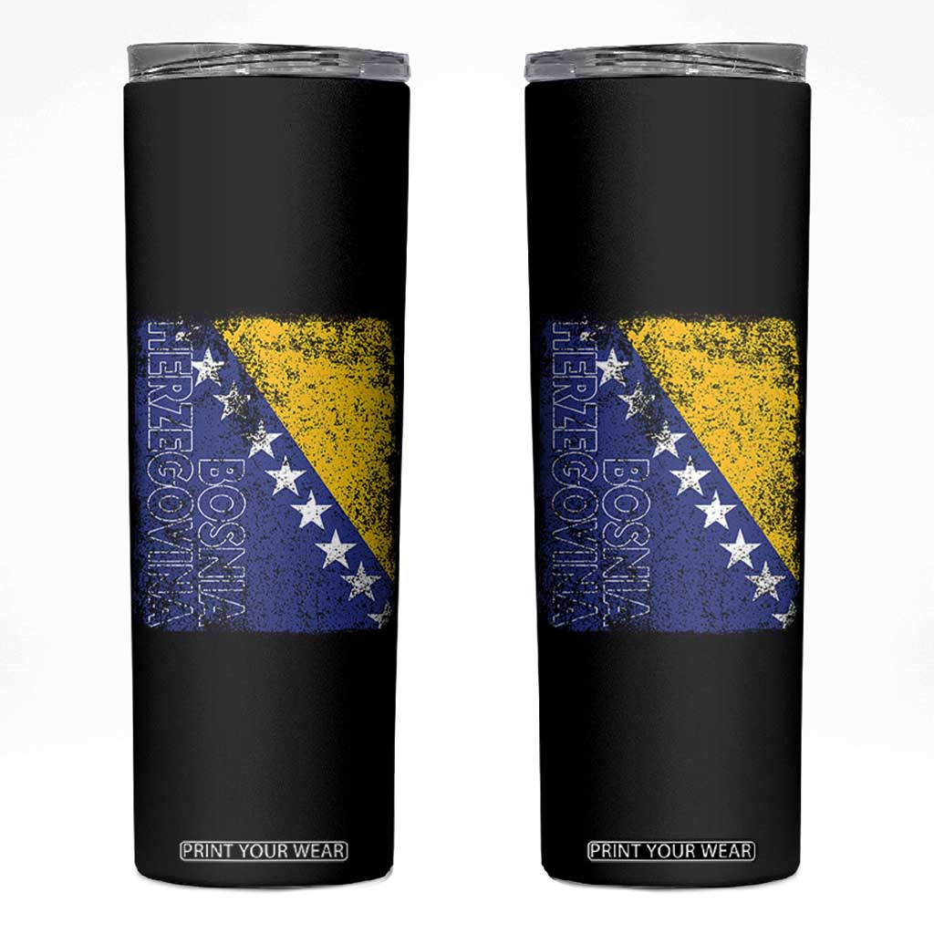 Vintage Grunge Bosnia Herzegovina National Flag Skinny Tumbler Bosnian Pride Soccer Heritage Sports Fan