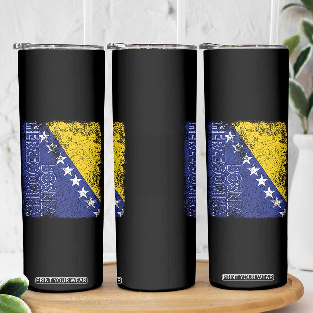 Vintage Grunge Bosnia Herzegovina National Flag Skinny Tumbler Bosnian Pride Soccer Heritage Sports Fan