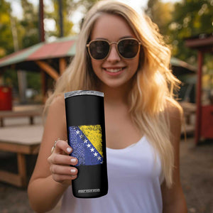 Vintage Grunge Bosnia Herzegovina National Flag Skinny Tumbler Bosnian Pride Soccer Heritage Sports Fan