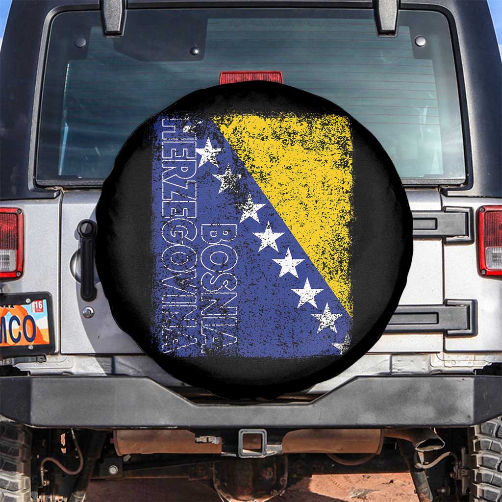 Vintage Grunge Bosnia Herzegovina National Flag Spare Tire Cover Bosnian Pride Soccer Heritage Sports Fan TS02 No hole Black Print Your Wear
