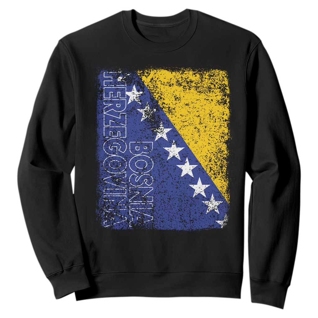 Vintage Grunge Bosnia Herzegovina National Flag Sweatshirt Bosnian Pride Soccer Heritage Sports Fan