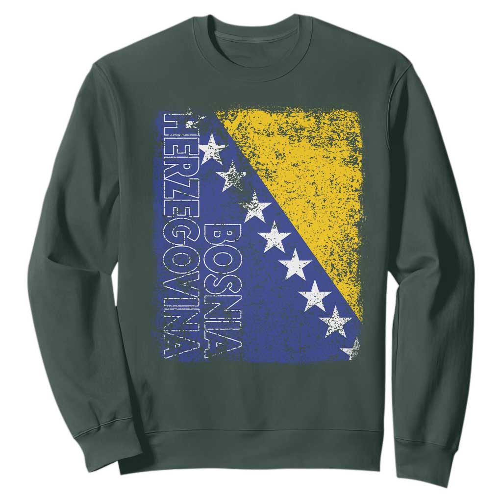 Vintage Grunge Bosnia Herzegovina National Flag Sweatshirt Bosnian Pride Soccer Heritage Sports Fan
