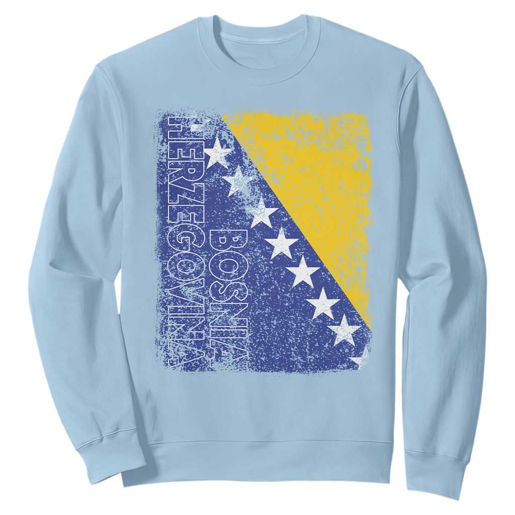 Vintage Grunge Bosnia Herzegovina National Flag Sweatshirt Bosnian Pride Soccer Heritage Sports Fan