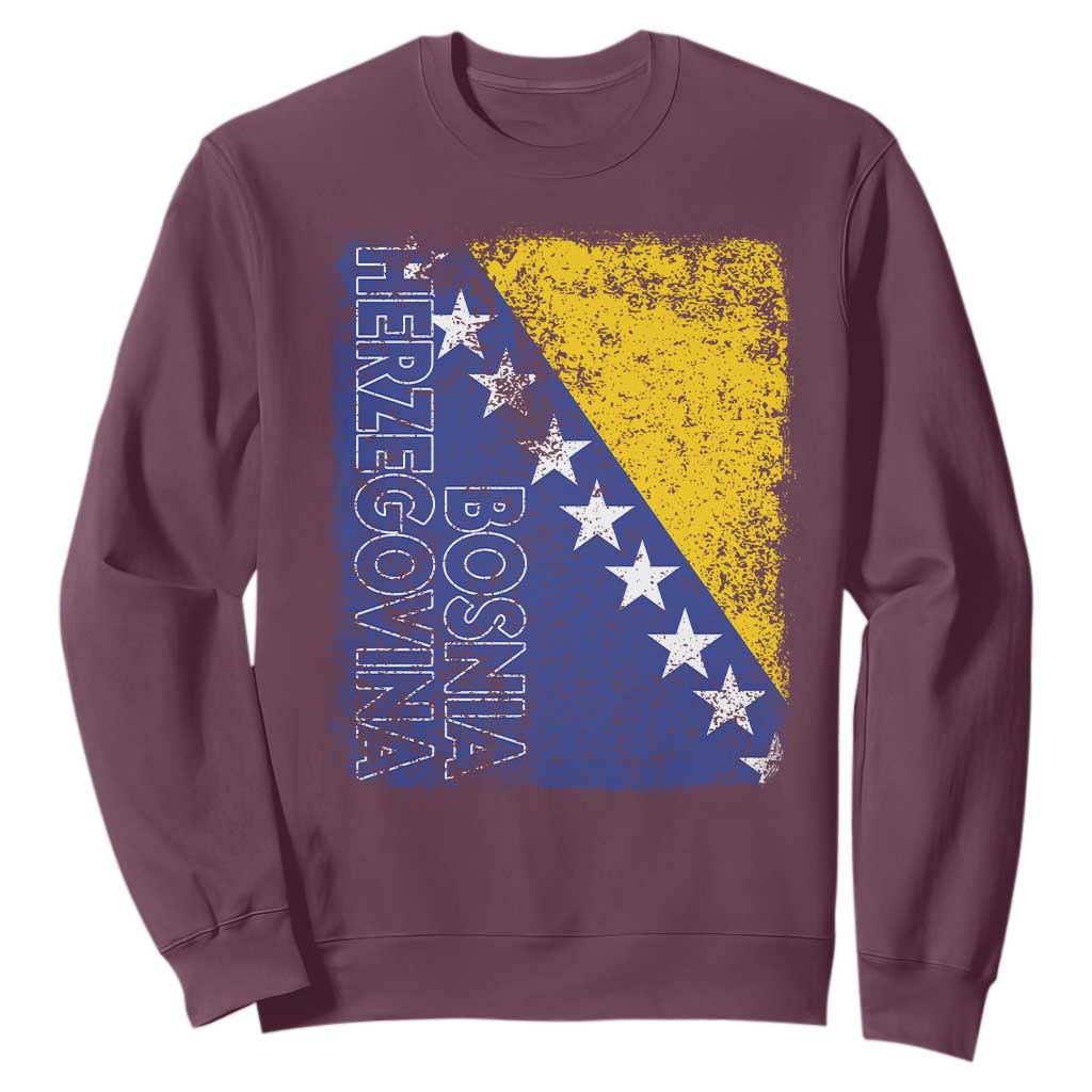 Vintage Grunge Bosnia Herzegovina National Flag Sweatshirt Bosnian Pride Soccer Heritage Sports Fan