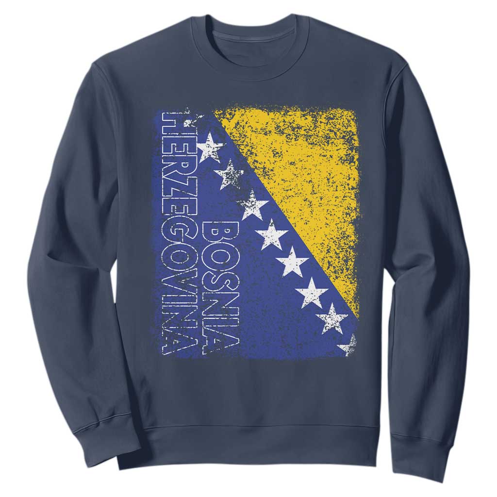 Vintage Grunge Bosnia Herzegovina National Flag Sweatshirt Bosnian Pride Soccer Heritage Sports Fan
