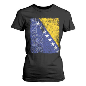 Vintage Grunge Bosnia Herzegovina National Flag T Shirt For Women Bosnian Pride Soccer Heritage Sports Fan