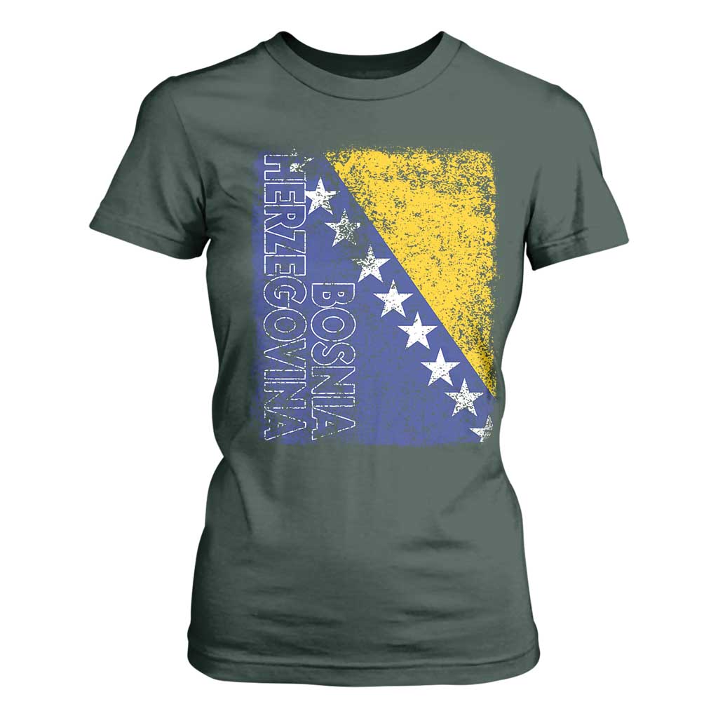 Vintage Grunge Bosnia Herzegovina National Flag T Shirt For Women Bosnian Pride Soccer Heritage Sports Fan