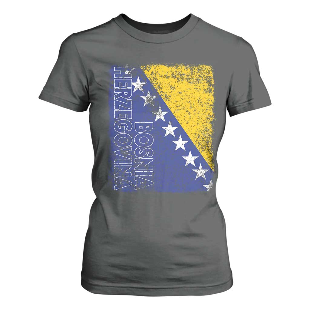 Vintage Grunge Bosnia Herzegovina National Flag T Shirt For Women Bosnian Pride Soccer Heritage Sports Fan
