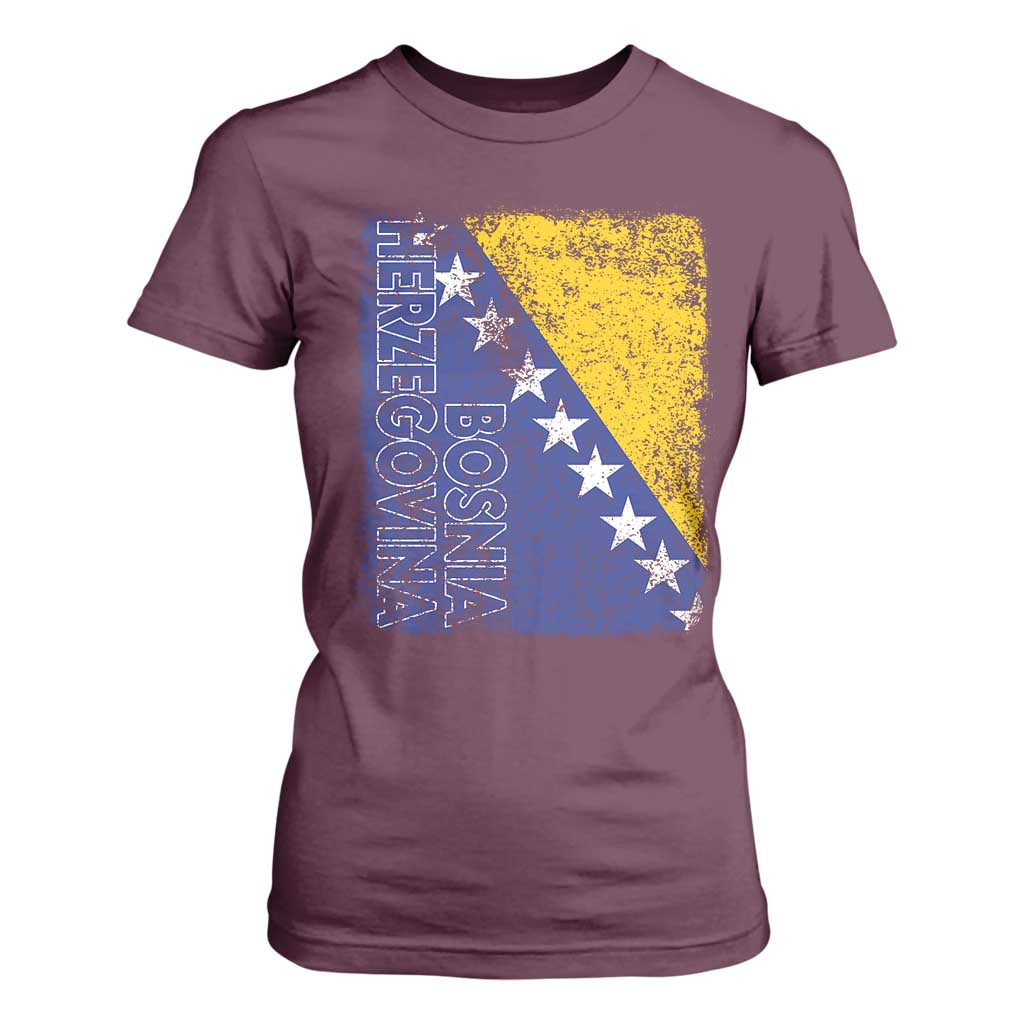 Vintage Grunge Bosnia Herzegovina National Flag T Shirt For Women Bosnian Pride Soccer Heritage Sports Fan