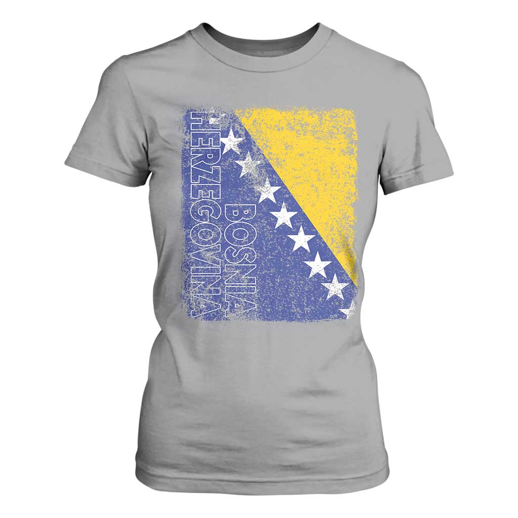 Vintage Grunge Bosnia Herzegovina National Flag T Shirt For Women Bosnian Pride Soccer Heritage Sports Fan