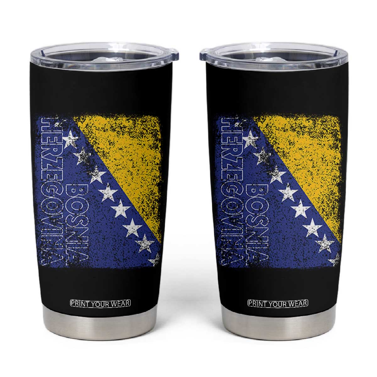 Vintage Grunge Bosnia Herzegovina National Flag Tumbler Cup Bosnian Pride Soccer Heritage Sports Fan