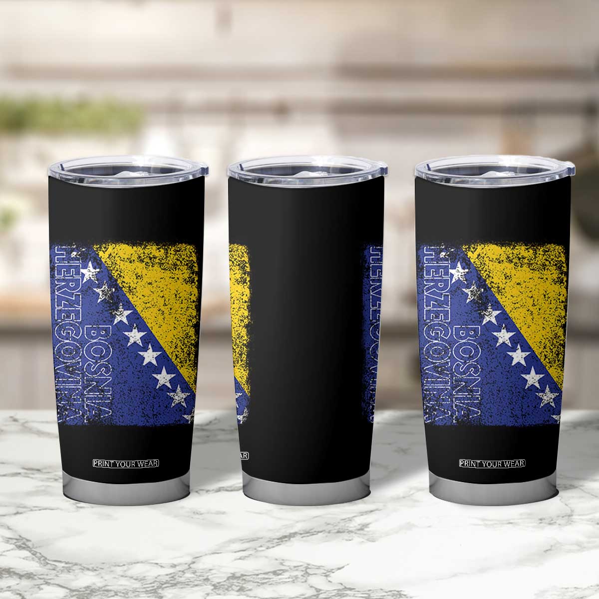 Vintage Grunge Bosnia Herzegovina National Flag Tumbler Cup Bosnian Pride Soccer Heritage Sports Fan