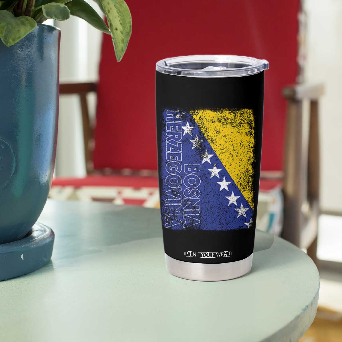 Vintage Grunge Bosnia Herzegovina National Flag Tumbler Cup Bosnian Pride Soccer Heritage Sports Fan