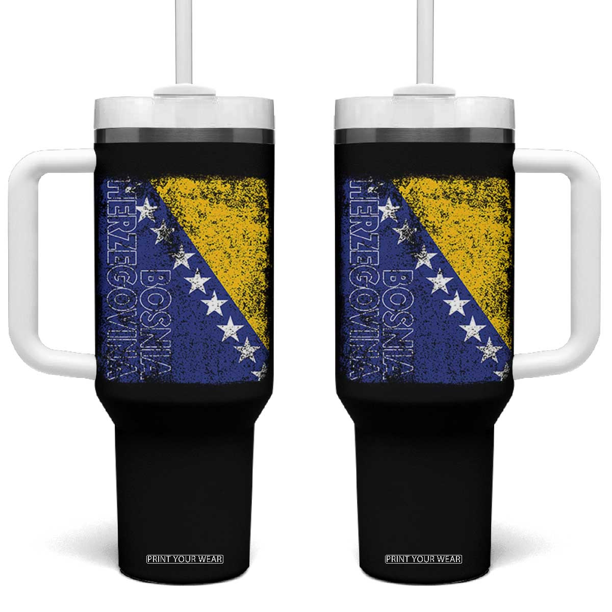 Vintage Grunge Bosnia Herzegovina National Flag Tumbler With Handle Bosnian Pride Soccer Heritage Sports Fan TS02 One Size: 40 oz Black Print Your Wear