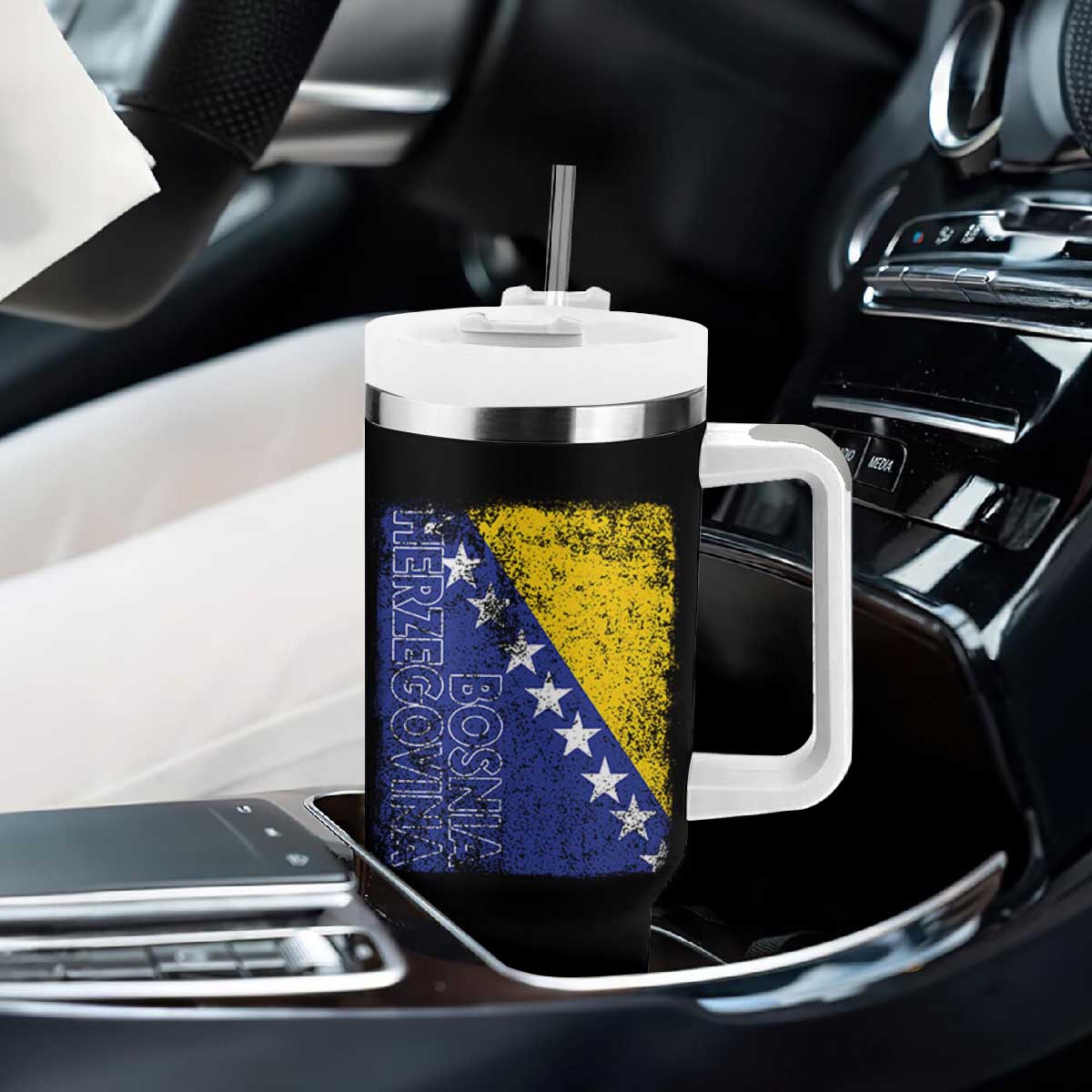Vintage Grunge Bosnia Herzegovina National Flag Tumbler With Handle Bosnian Pride Soccer Heritage Sports Fan