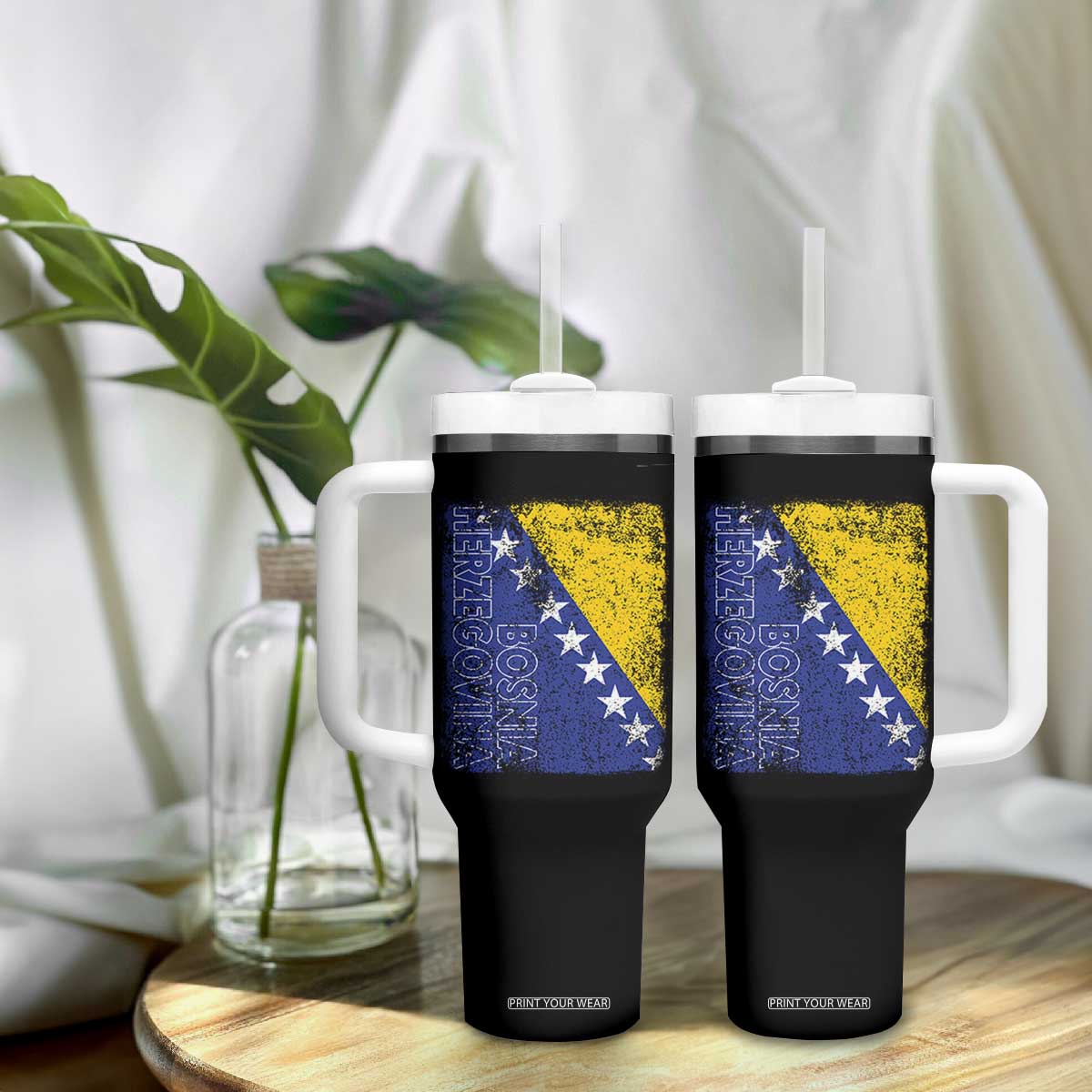 Vintage Grunge Bosnia Herzegovina National Flag Tumbler With Handle Bosnian Pride Soccer Heritage Sports Fan