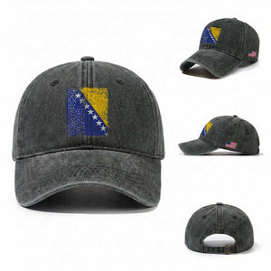 Vintage Grunge Bosnia Herzegovina National Flag Washed Cotton Baseball Cap Bosnian Pride Soccer Heritage Sports Fan