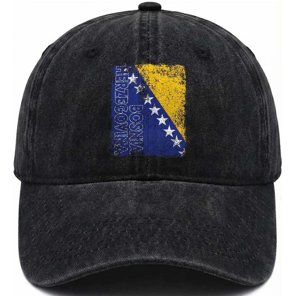 Vintage Grunge Bosnia Herzegovina National Flag Washed Cotton Baseball Cap Bosnian Pride Soccer Heritage Sports Fan TS02 Print Your Wear
