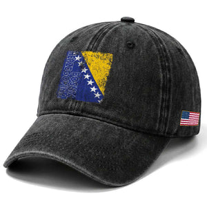 Vintage Grunge Bosnia Herzegovina National Flag Washed Cotton Baseball Cap Bosnian Pride Soccer Heritage Sports Fan