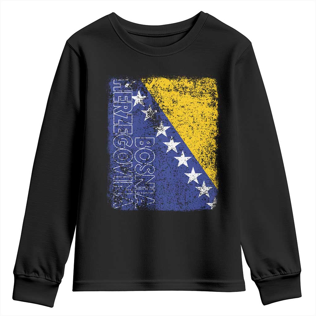 Vintage Grunge Bosnia Herzegovina National Flag Youth Sweatshirt Bosnian Pride Soccer Heritage Sports Fan