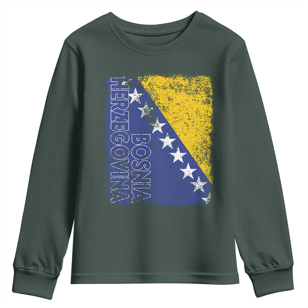 Vintage Grunge Bosnia Herzegovina National Flag Youth Sweatshirt Bosnian Pride Soccer Heritage Sports Fan