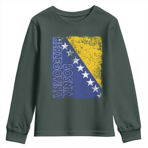 Vintage Grunge Bosnia Herzegovina National Flag Youth Sweatshirt Bosnian Pride Soccer Heritage Sports Fan