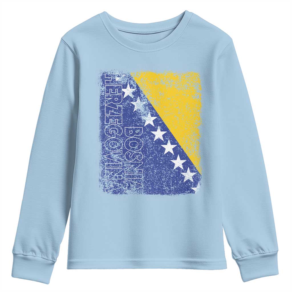 Vintage Grunge Bosnia Herzegovina National Flag Youth Sweatshirt Bosnian Pride Soccer Heritage Sports Fan