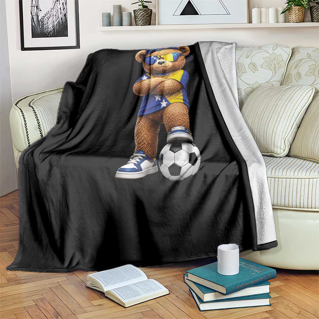 Cool Bosnia Herzegovina Flag Teddy Bear Soccer Fan Throw Blanket BIH Bosnian Heritage Football Lovers