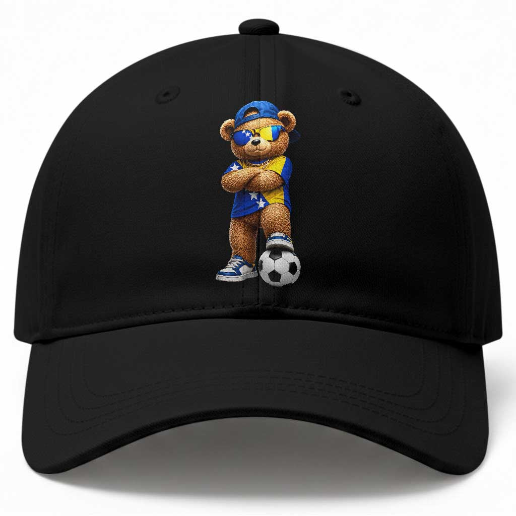 Cool Bosnia Herzegovina Flag Teddy Bear Soccer Fan Baseball Cap BIH Bosnian Heritage Football Lovers