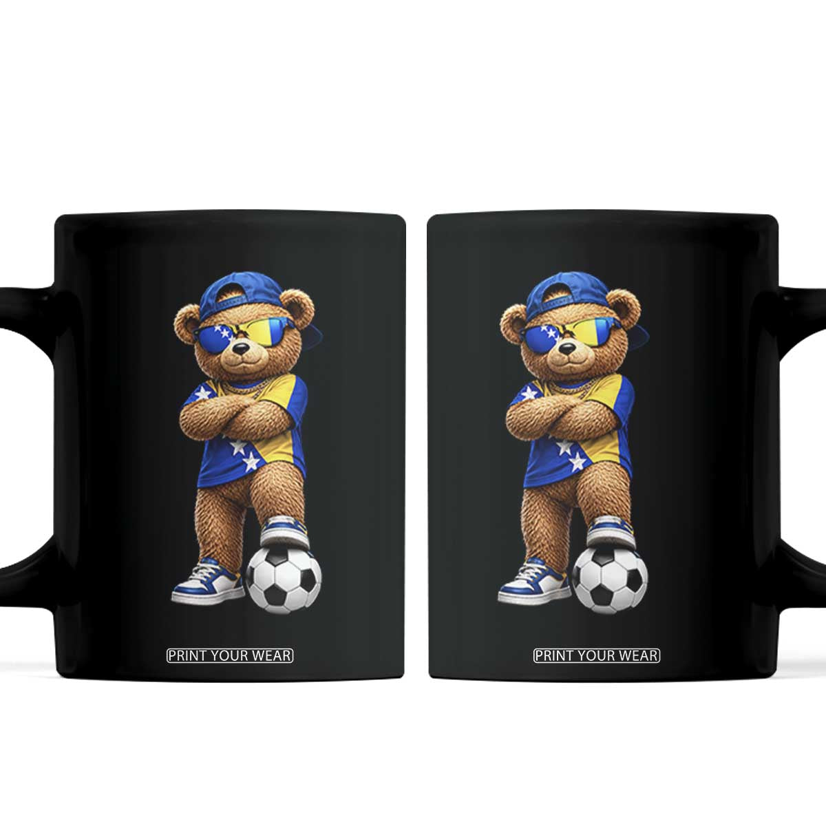 Cool Bosnia Herzegovina Flag Teddy Bear Soccer Fan Coffee Mug BIH Bosnian Heritage Football Lovers